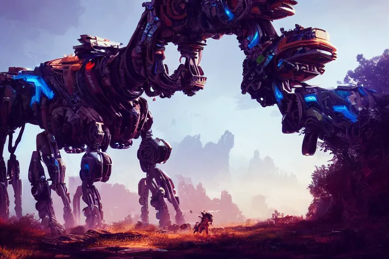 Image similar to thunderjaw machine mecanical creature robot of horizon forbidden west horizon zero dawn bioluminiscence global illumination ray tracing hdr fanart arstation by ian pesty and alena aenami artworks in 4 k