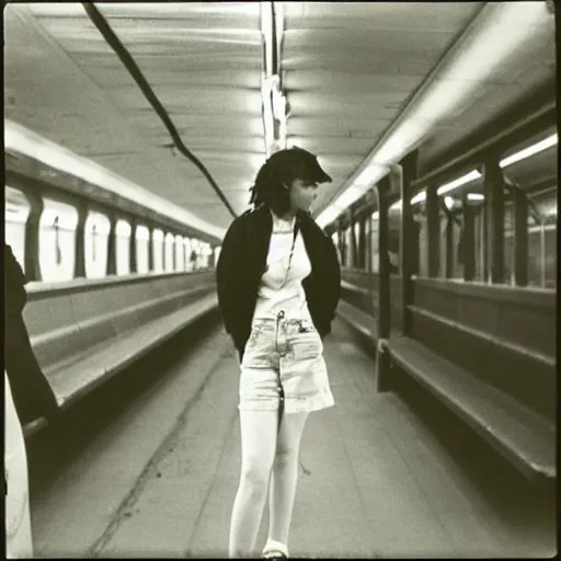 Image similar to “ girl in the new york city subway, photograph by henri cartier - bresson ”