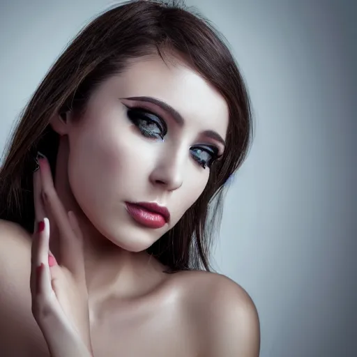 Image similar to Photo of a woman,pretty make up, bold, self confidence, cinematic, focus