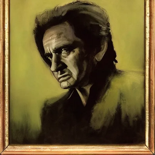 Image similar to portrait of johnny cash, 1 9 7 5, by jeremy mann.