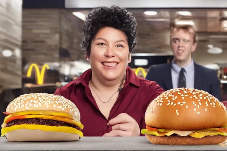 Image similar to mcdonalds human between two sesame seed buns, commercial photograph