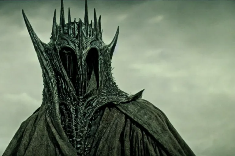 Image similar to the witch king of angmar in the style of h. r. giger, photorealistic movie still from the lord of the rings directed by ridley scott, battle in the background, cinematic