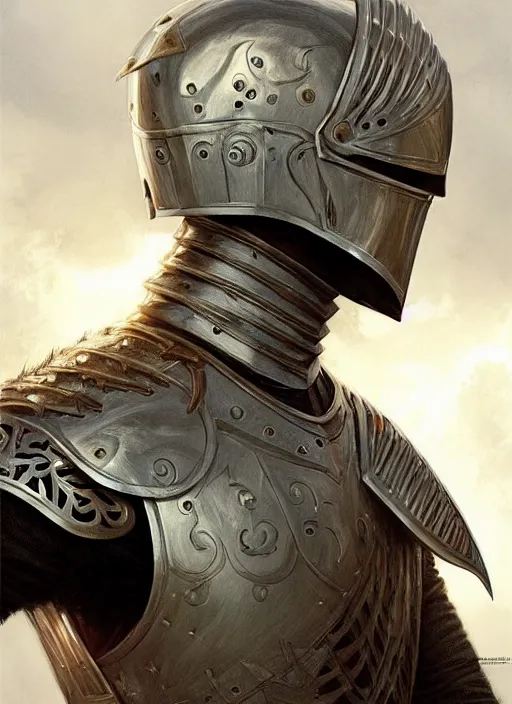 Image similar to handsome male knight in armor, profile!! murky lighting, wind blowing, portrait, fairytale, physical mental perfection, symmetrical! intricate, romanticism, highly detailed, biblical divine holy perfection!! digital painting, artstation, concept art, smooth, sharp focus, by artgerm and greg rutkowski and alphonse mucha