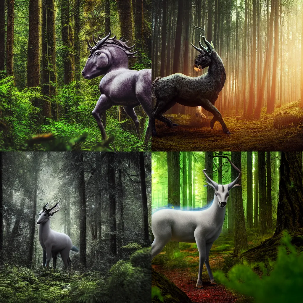 Prompt: Professional Photography Of A Mythical Beast In A Forest, 4K, Photorealistic, Cinematic