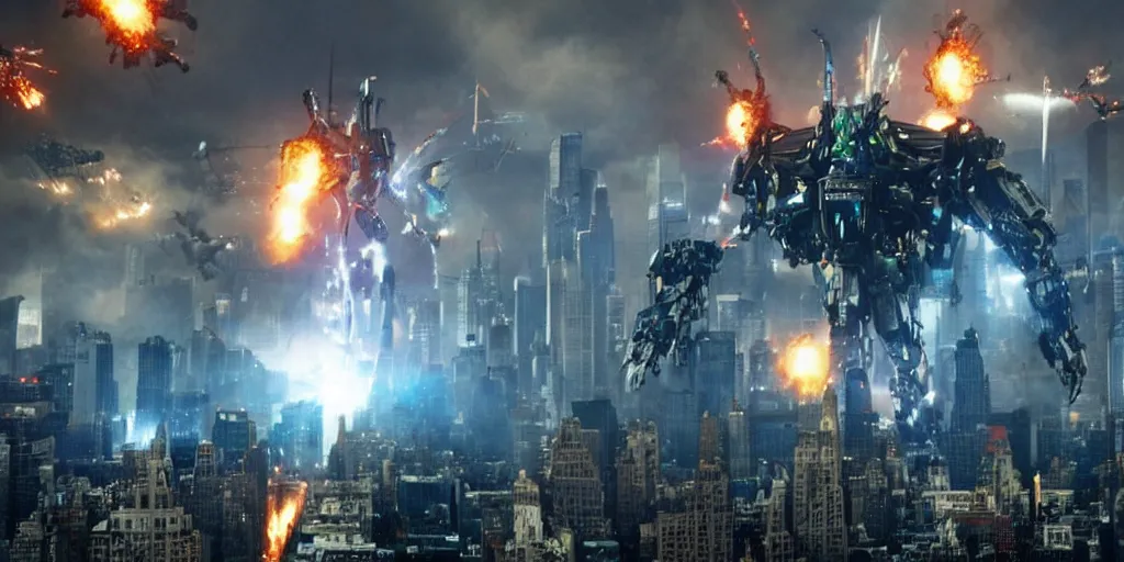 Prompt: A mecha Cyber Kaiju Attacking new york, cinematic, michael bay
