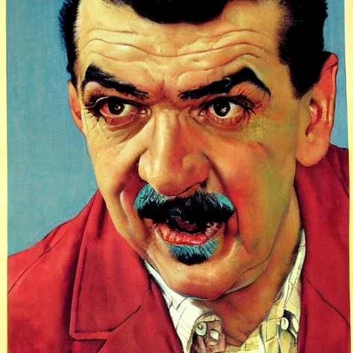 Image similar to norman rockwell painting of ernie kovacs, closeup face.
