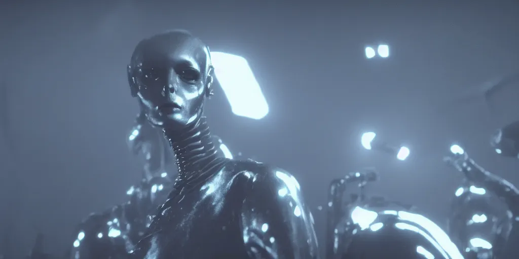 Image similar to cinematic film still of a punk alien starring in a dave meyers directed music video, cgi, vfx, chiaroscuro lighting, ( shallow depth of field ), ( ( 8 0 mm ) ), f 1. 8