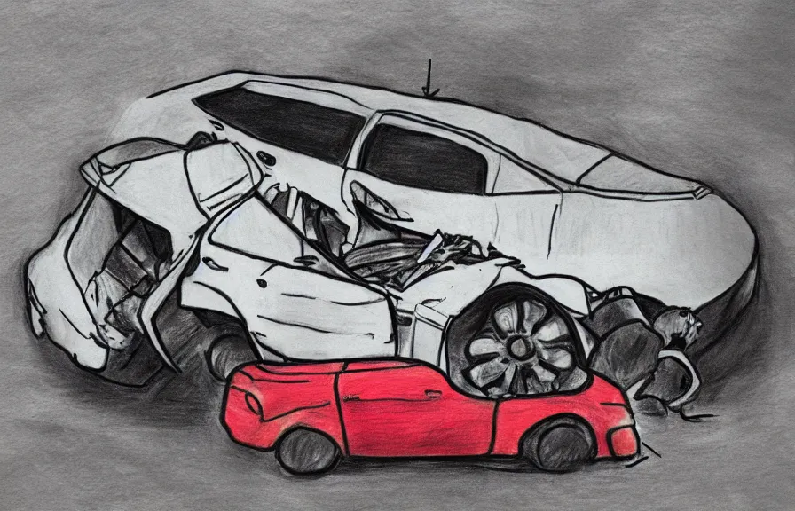 Image similar to car crash, child drawing