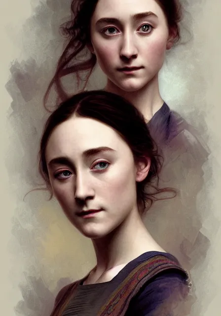 Prompt: saoirse ronan intricate, elegant, highly detailed, digital painting, artstation, concept art, smooth, sharp focus, illustration, art by artgerm and greg rutkowski and alphonse mucha and william - adolphe bouguereau