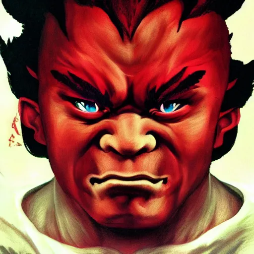 Prompt: A portrait of Akuma from Street Fighter by Caravaggio