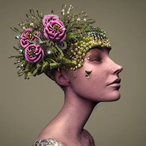 Image similar to the flower queen, 4 k, intricate detailed, jaw dropping, gorgeous, surreal, octane render