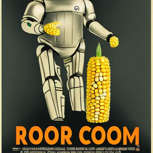 Prompt: A corn on the cob as robocop: robocrop. Movie poster.