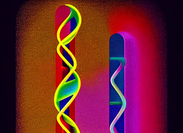 Image similar to portrait of a dna helix, colorful, modern art deco, mads berg, karolis strautniekas, stippled light, fine texture, editorial illustration, dramatic lighting, dynamic composition, detailed, matte print, dynamic perspective