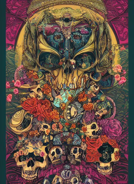 Image similar to the oracle of ancient wisdom surrounded by floral skulls, italian futurism, da vinci, dan mumford, josan gonzalez