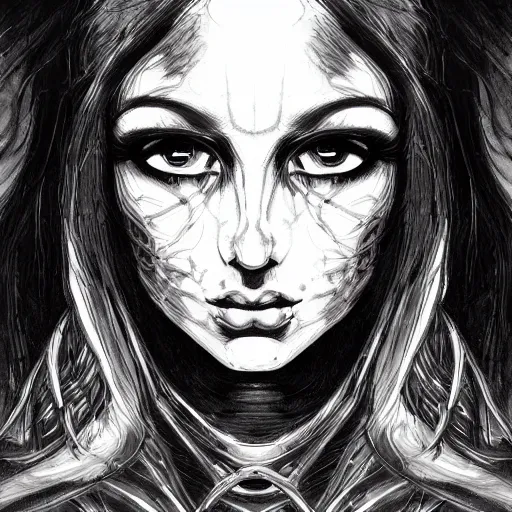 Image similar to shadowy pitch-black void occultist, close-up portrait, intricate complexity, rule of thirds, in the style of Artgerm