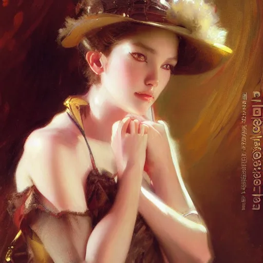 Image similar to a high fashion studio portrait of a cute anime girl, painting by gaston bussiere, craig mullins, j. c. leyendecker