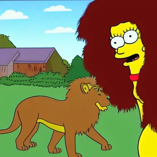 Prompt: a realistic photo of a lion in the series the simpsons