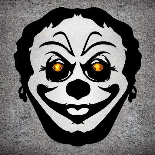 Image similar to scary clown mask logo, black background, interesting