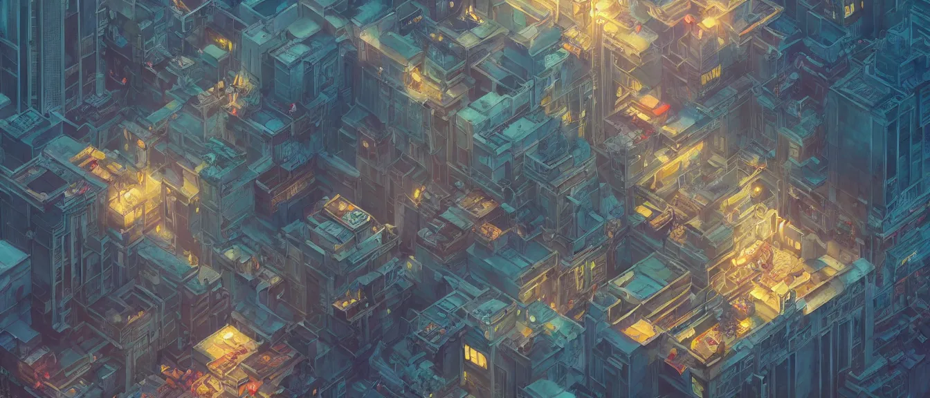 Image similar to isometric kowloon, unreal engine, fantasy art by greg, loish, rhads, ferdinand knab, makoto shinkai, lois van baarle, ilya kuvshinov, rossdraws, tom bagshaw, global illumination, radiant light, highly detailed intricate environment, isometric, onstudio ghibli, octane render, 8 k