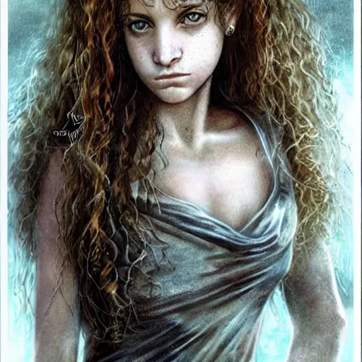Prompt: dressed Hermione Granger in tattoos, by luis royo, beautiful gown, beautiful eyes, Beautiful face, by Aggi Erguna, high detail, high resolution