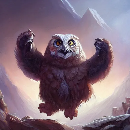 Prompt: owlbear, D&D, fantasy, highly detailed, digital painting, trending on artstation, concept art, sharp focus, illustration, art by artgerm and greg rutkowski and magali villeneuve