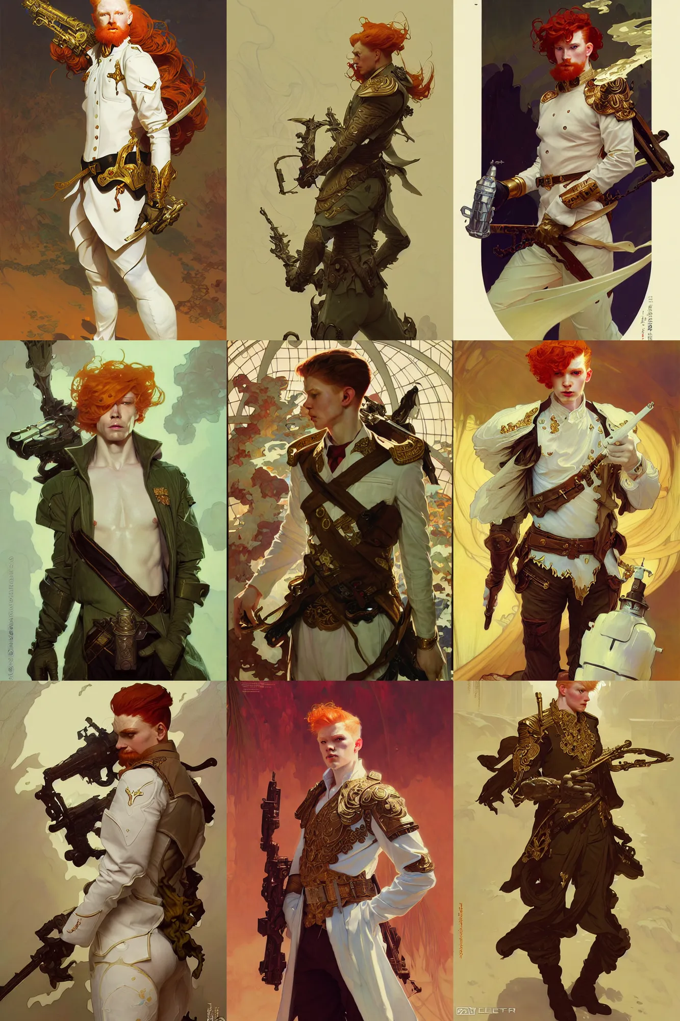 Prompt: young ginger male sergeant, white russian clothes, fantasy, smooth, art by joseph leyendecker, peter mohrbacher, ruan jia, marc simonetti, ayami kojima, cedric peyravernay, alphonse mucha, victo ngai