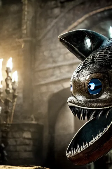 Image similar to very very intricate photorealistic photo of a chain chomp in an episode of game of thrones, photo is in focus with detailed atmospheric lighting, award - winning details