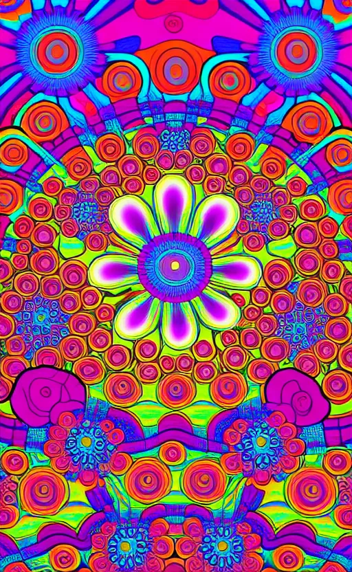 Image similar to fantastic flowers trippy, psychedelic, wide angle shot, white background, vector art, illustration by frank frazetta