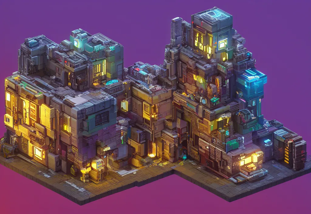 Image similar to magicavoxel cyberpunk house, magicavoxel cinematic lighting, 4k