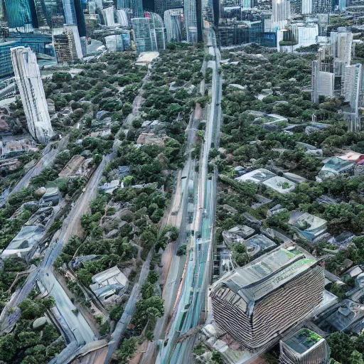 Prompt: futuristic urban decay overgrown cityscape photo shot from helicopter ultradetailed 8 k