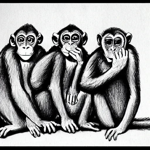 Prompt: a drawing of monkeys by allen williams.