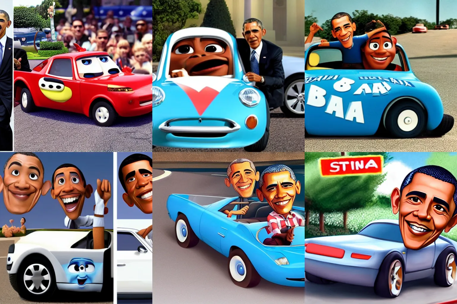 Prompt: Barack Obama as a car in Pixar’s Cars