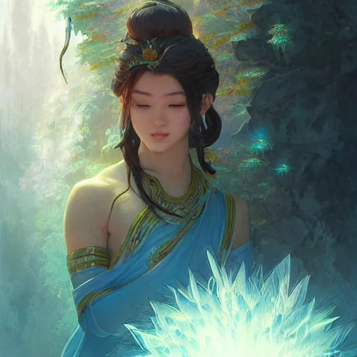 Image similar to asian earth elemental goddess, slice of life, highly detailed, digital painting, artstation, concept art, sharp focus, illustration, cinematic lighting, art by artgerm and greg rutkowski and alphonse mucha