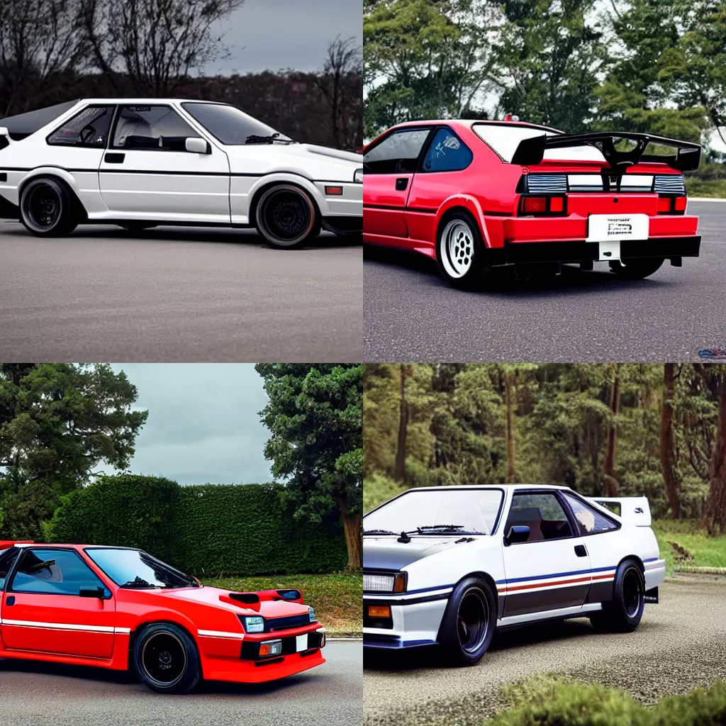 Prompt: A Toyota AE86 Trueno if it were manufactured in the 2022 production year, 2022 Toyota AE86 Trueno, wide angle exterior 2022