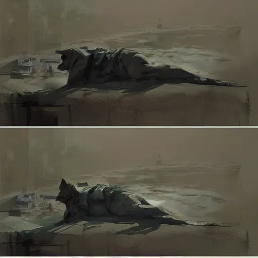 Prompt: 3d scene of a sleeping dog, Greg Rutkowski and Yoji Shinkawa