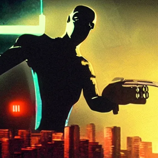 Image similar to a still of from the movie blade runner crossover with the game vectorman