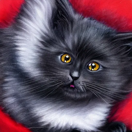 Prompt: hybrid animal cross between cute fluffy black kitten and cute fluffy bat detailed painting 4 k