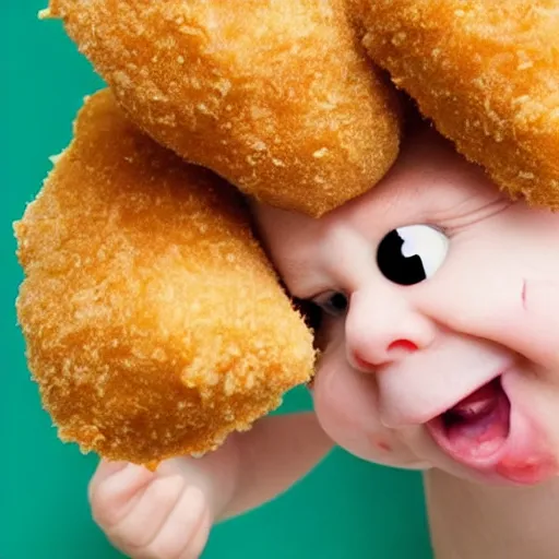 Image similar to chicken nugget getting hit by a baseball bat