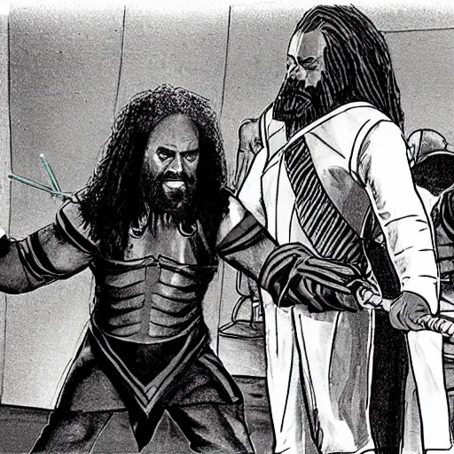 Image similar to Gowron spanks Worf with a glory stick