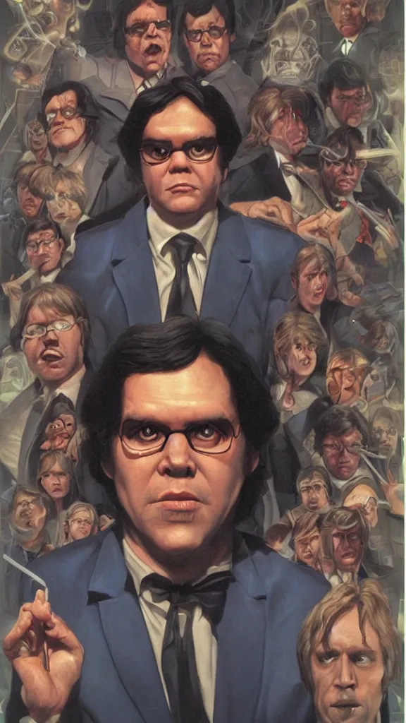 Prompt: portrait of Garth Marenghi from Darkplace (2004) by Les Edwards, poster artwork