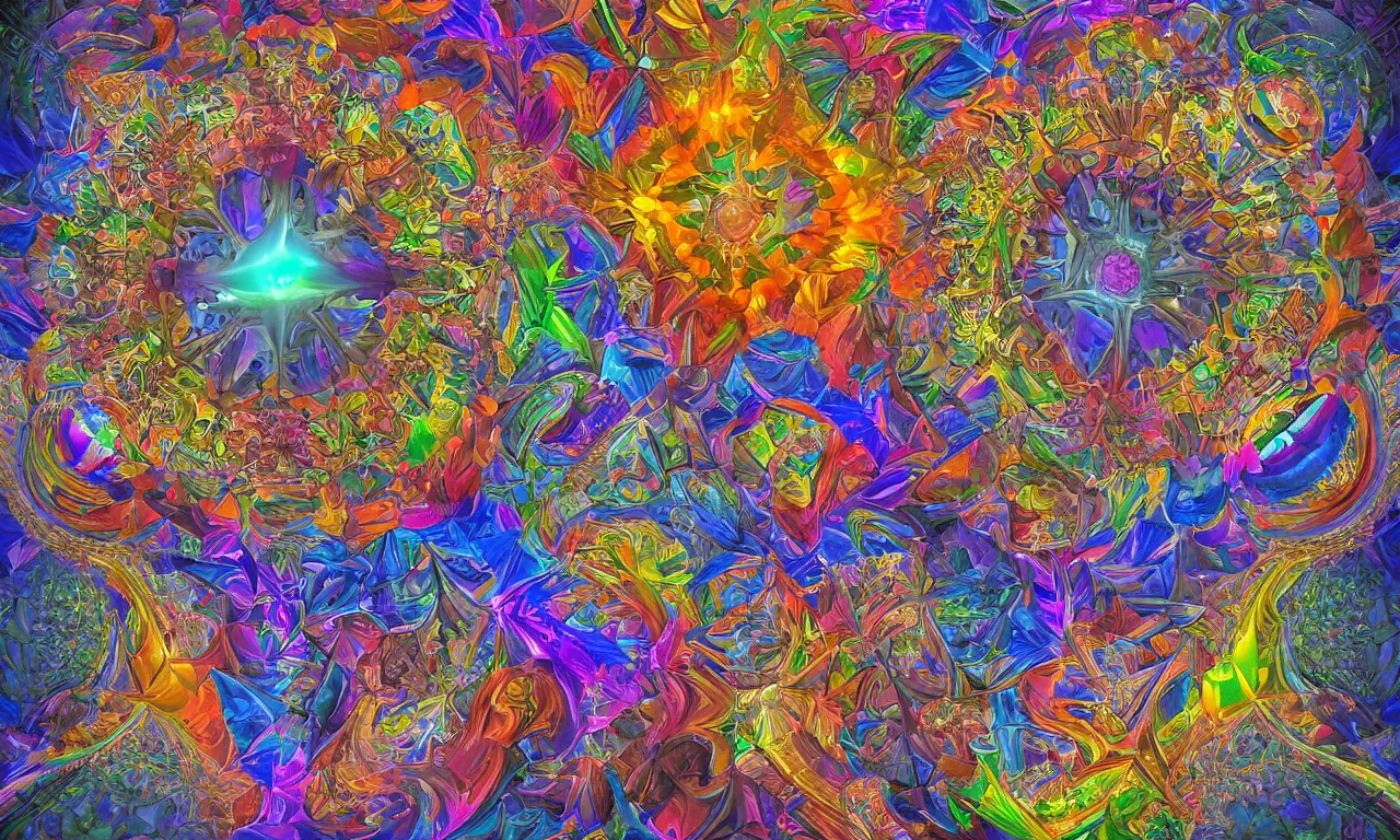 Image similar to voronoi engine laboratory 3 d volume kaleidoscope mandala fractal chakra digital multicolor stylized concept substance by artgerm, rossdraws, norman rockwell, magali villeneuve, gil elvgren, alberto vargas, earl moran, enoch bolles radiating a glowing aura global illumination ray tracing hdr