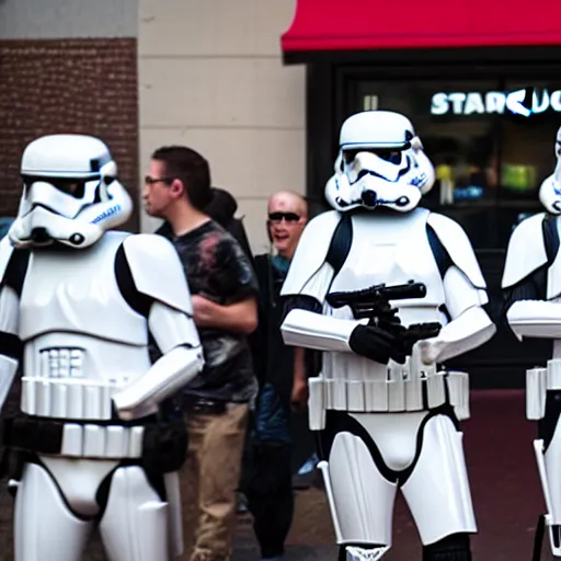 Prompt: storm troopers at starbucks, 8k