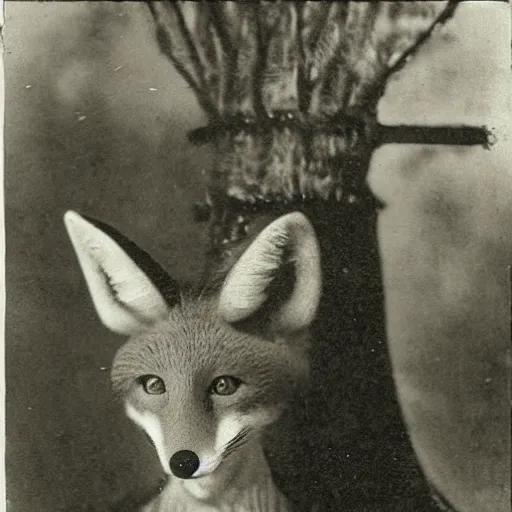 Image similar to anthropomorphic fox man alchemist, 1910s film still