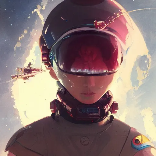 Image similar to a beautiful portrait of a space bounty hunter by katsuhiro otomo and greg rutkowski trending on artstation