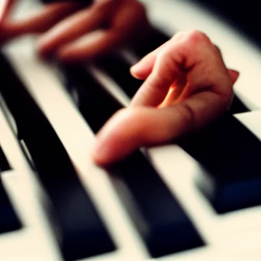 Prompt: twelve fingers playing the piano, extreme close up, 3 5 mm, sharp, in focus, award winning