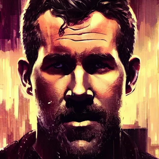 Image similar to ryan reynolds, hyperrealistic portrait, bladerunner street, art of elysium by jeremy mann and alphonse mucha, fantasy art, photo realistic, dynamic lighting, artstation, poster, volumetric lighting, very detailed face, 4 k, award winning