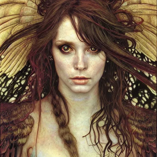 Prompt: head and shoulders portrait of a winged harpy, d & d, fantasy, luis royo, magali villeneuve, donato giancola, wlop, krenz cushart, hans zatka, klimt, alphonse mucha