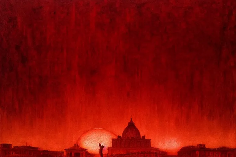 Image similar to only with red, caesar after war, a red tiger, in hoc signo vinces, rome in background, an ancient path, in the style of beksinski, part by hopper, part by rodcenko, part by hofbauer, intricate composition, red by caravaggio, insanely quality, highly detailed, masterpiece, red light, artstation