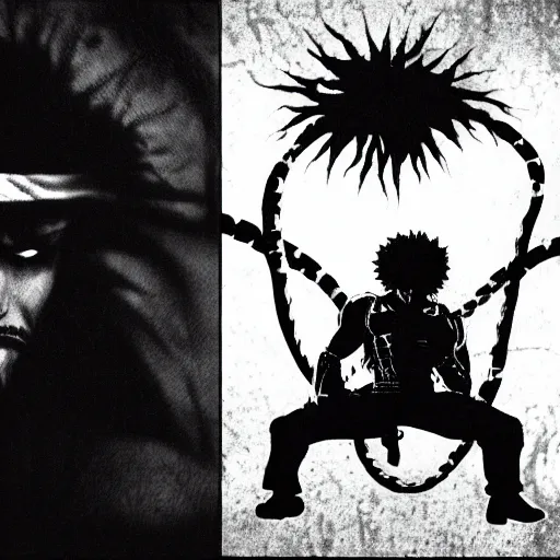 Prompt: snake from metal gear solid dressed as afro samurai, 35mm grainy film photography