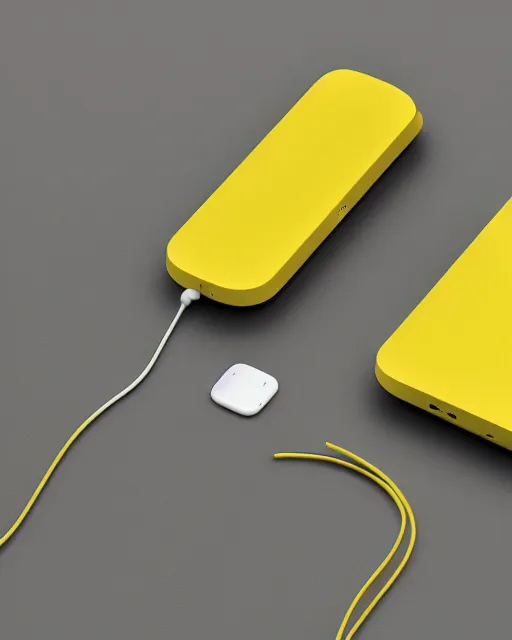 Prompt: a photo of a stylish yellow consumer device designed by dieter rams and jony ive for nintendo, rim lit, shallow depth of field